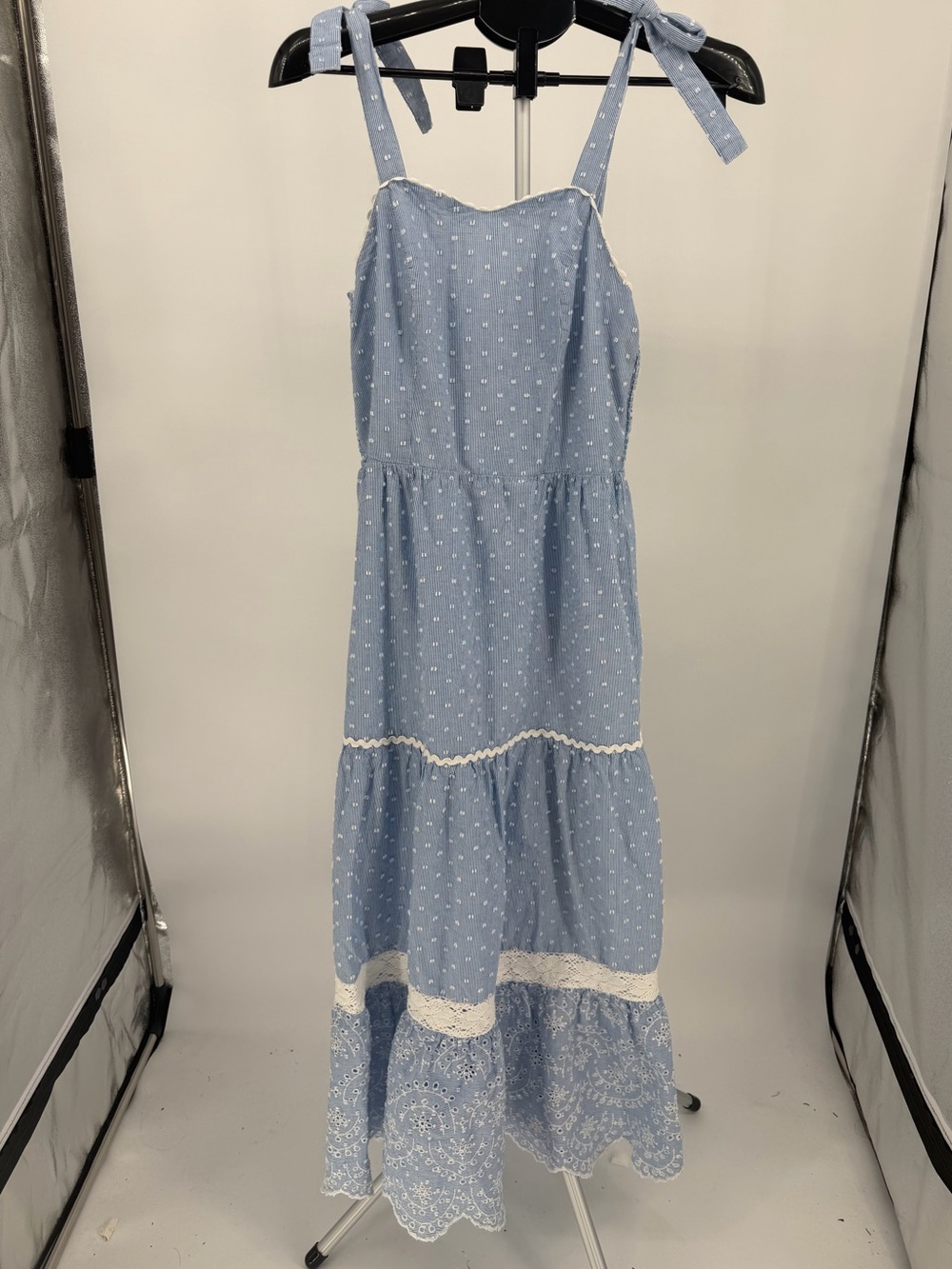 Shabby Chic Blue and White Striped Eyelet Sundress